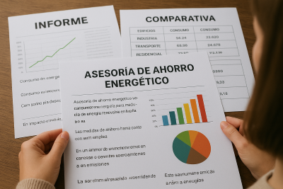 Mujer leyendo un informe de asesoría de ahorro energético