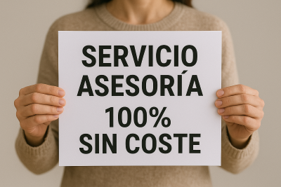 Mujer sugetando un cartedl sobre servicio de asesoría 100x100 sin coste